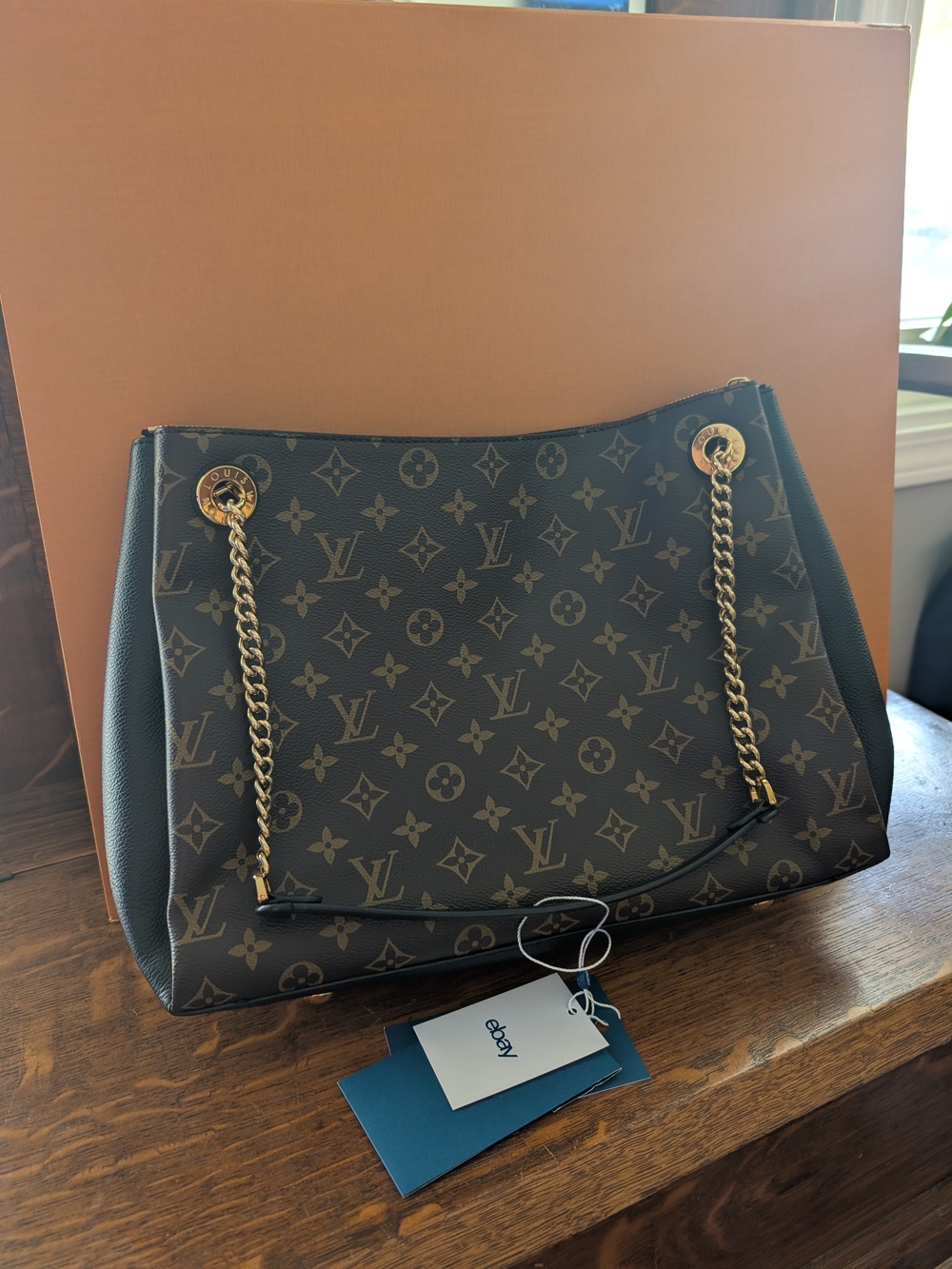 Authentic Louis Vuitton Surene MM Shoulder Bag Black Monogram Canvas Chain Strap
